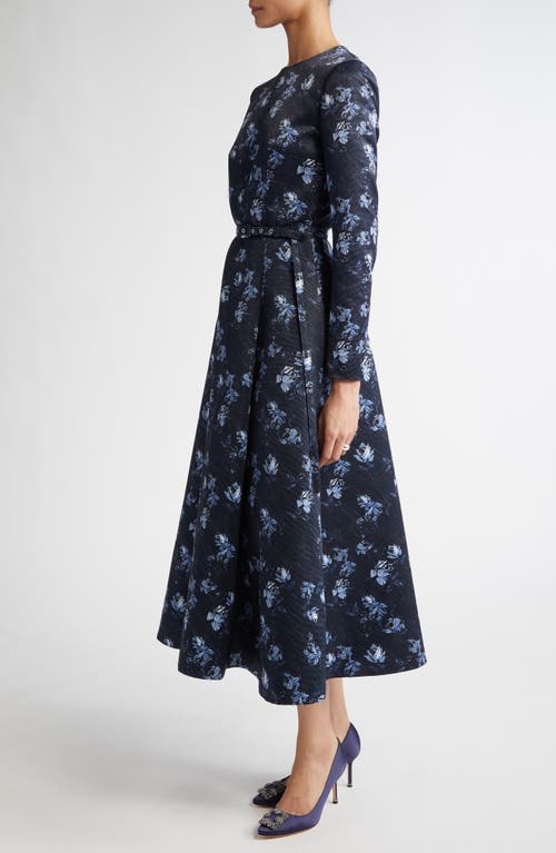 Emilia Wickstead Capucine Floral Taffeta Midi Dress In Ditsy Rose On Navy