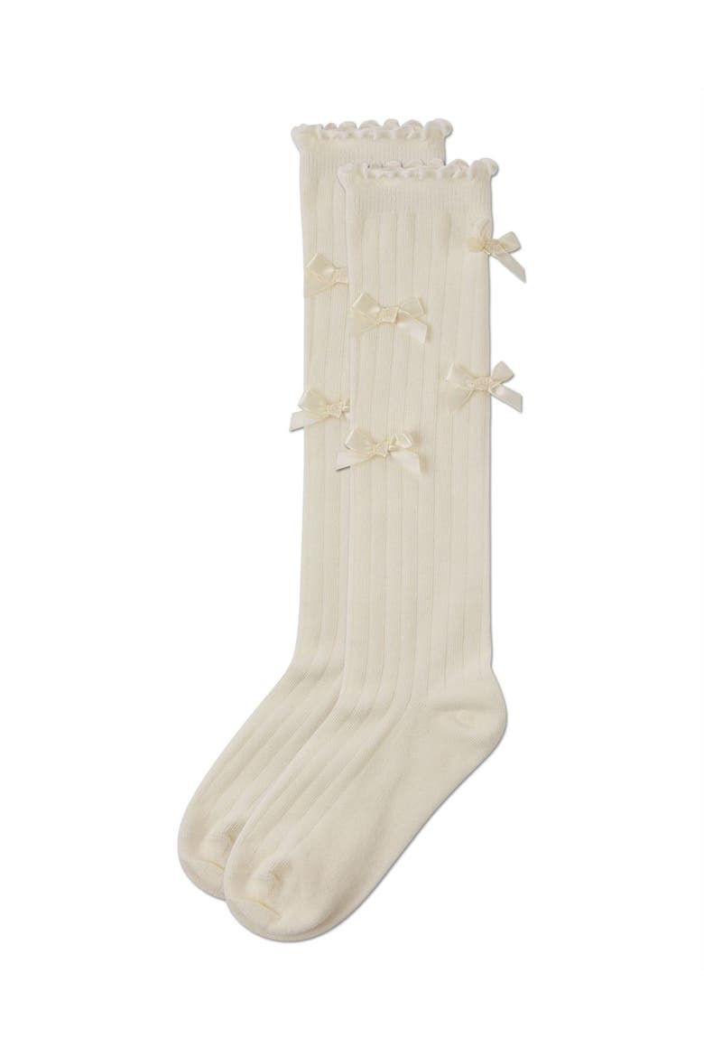 All Over Bow Knee High Socks, Alternate, color, Winter White