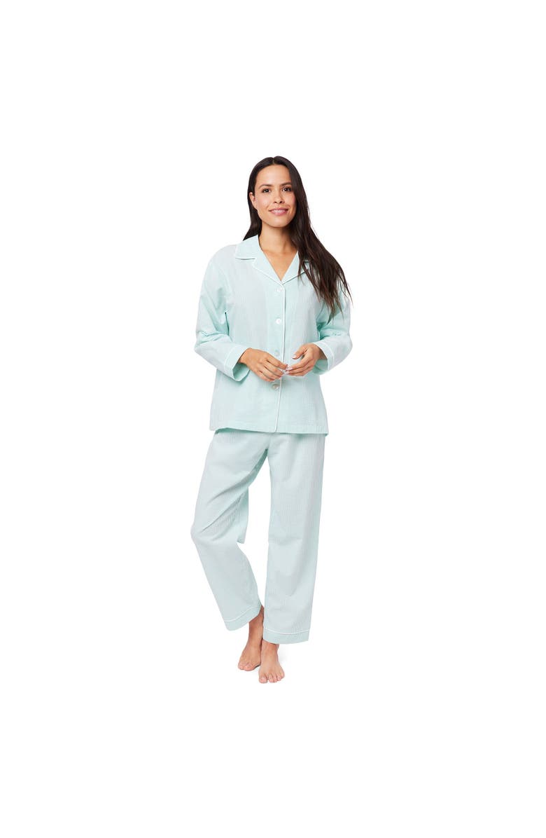The Cat's Pajamas Cotton Seersucker Pajama Set, Alternate, color, Mint Stripe