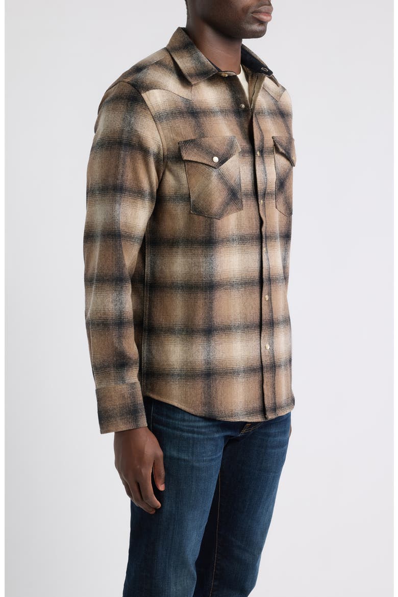 Canyon Plaid Wool Snap-Up Shirt, Alternate, color, TAN/ TAUPE OMBRE