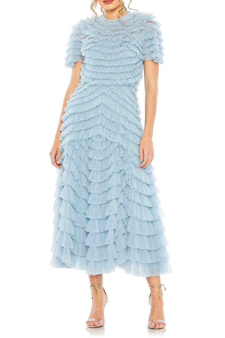 High Neck Ruffle Gown, Main, color, FRENCH BLUE