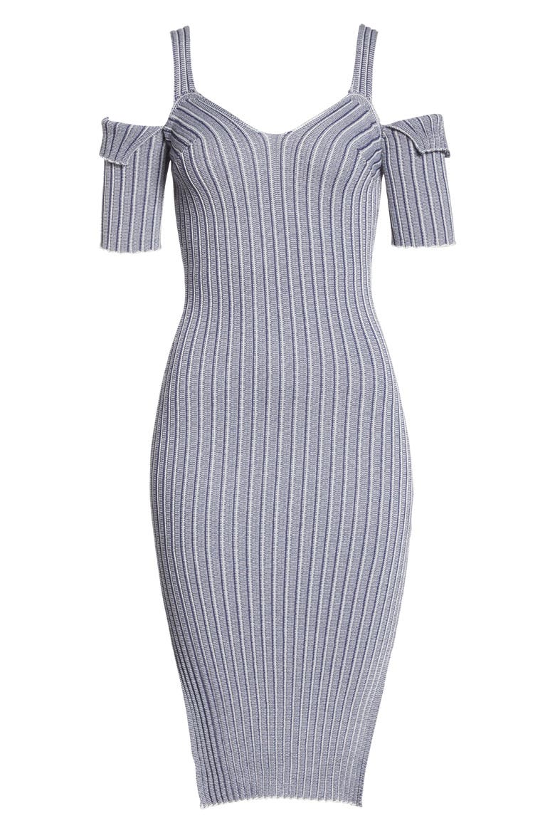 Cold Shoulder Ribbed Knit Body-Con Dress, Alternate, color, GREY