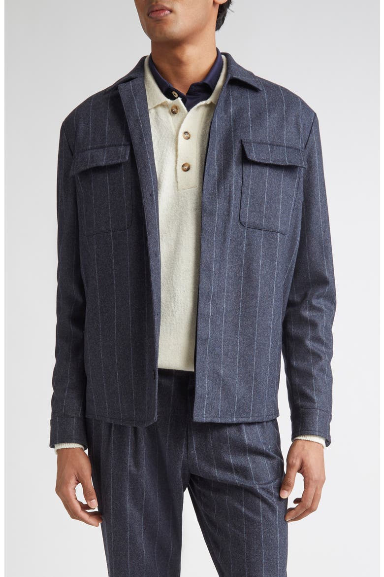 Stripe Stretch Virgin Wool & Cashmere Overshirt, Main, color, 11 NAVY BLUE