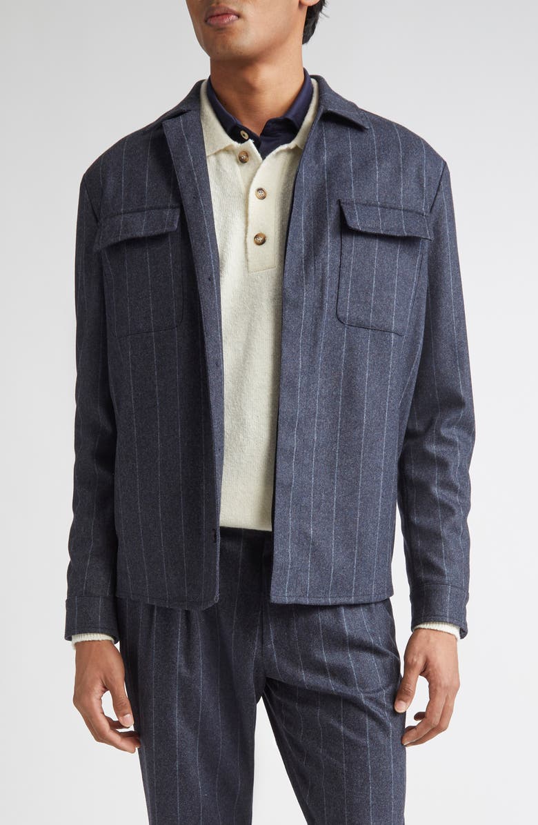 Eleventy Stripe Stretch Virgin Wool & Cashmere Overshirt, Main, color, 11 Navy Blue