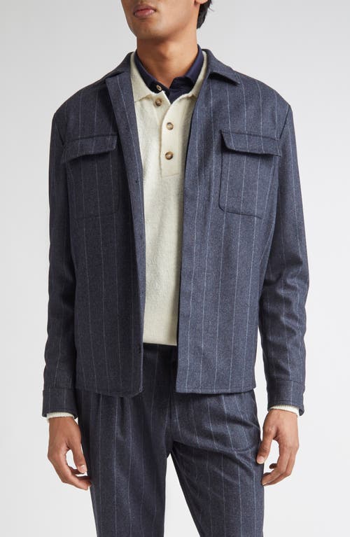 Eleventy Stripe Stretch Virgin Wool & Cashmere Overshirt In Blue