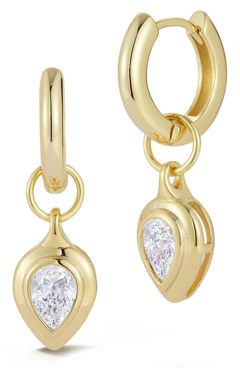 Pear Cut Moissanite Drop Huggie Hoop Earrings