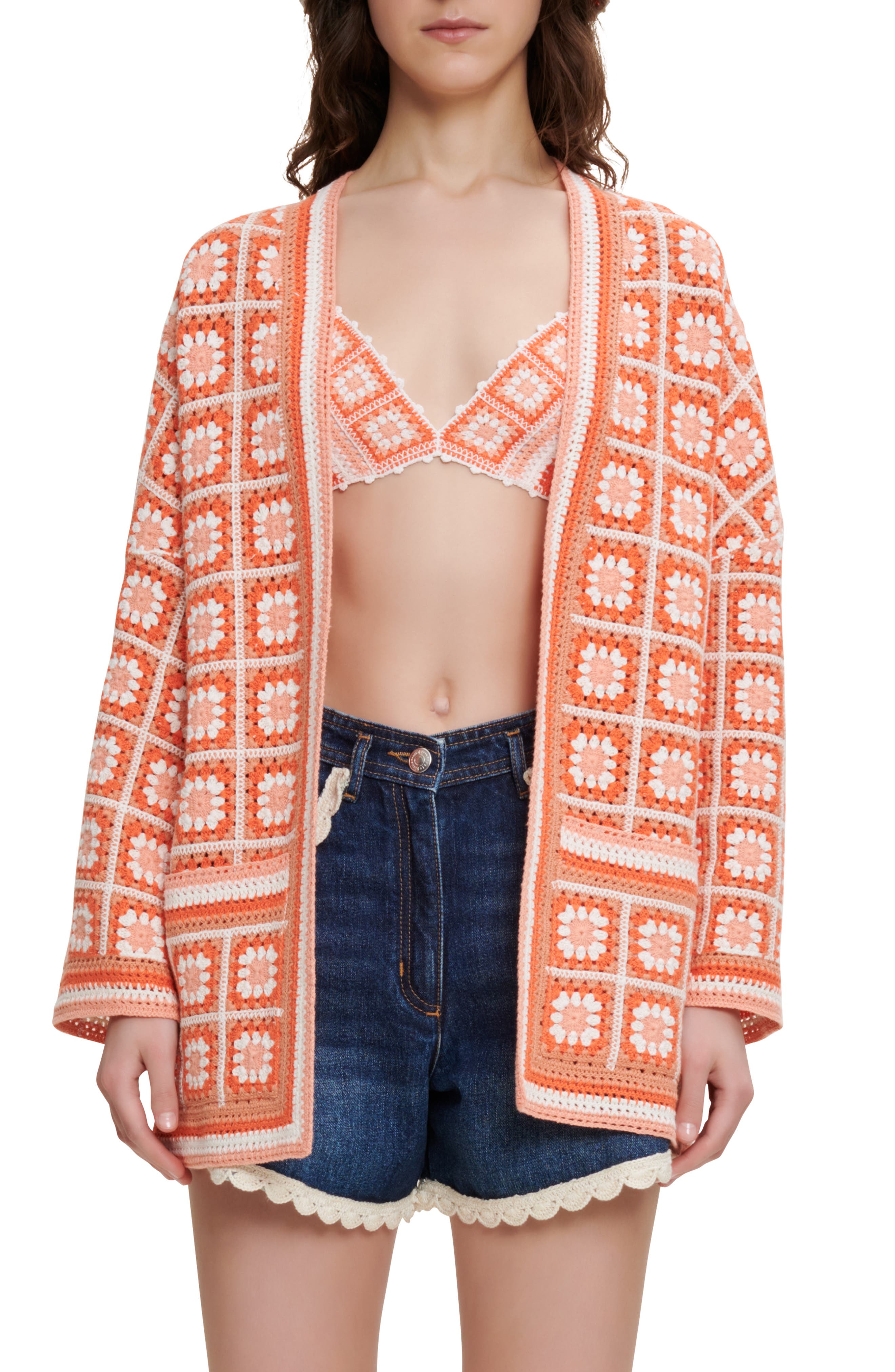 maje Mathiou Cotton Crochet Cardigan