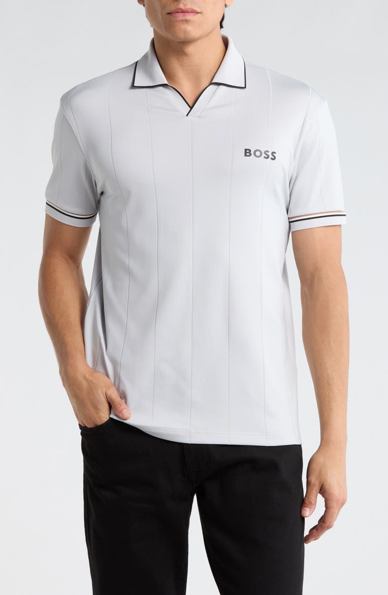 BOSS Palle Tipped Johnny Collar Knit Polo, Main, color, Light/ Pastel Grey