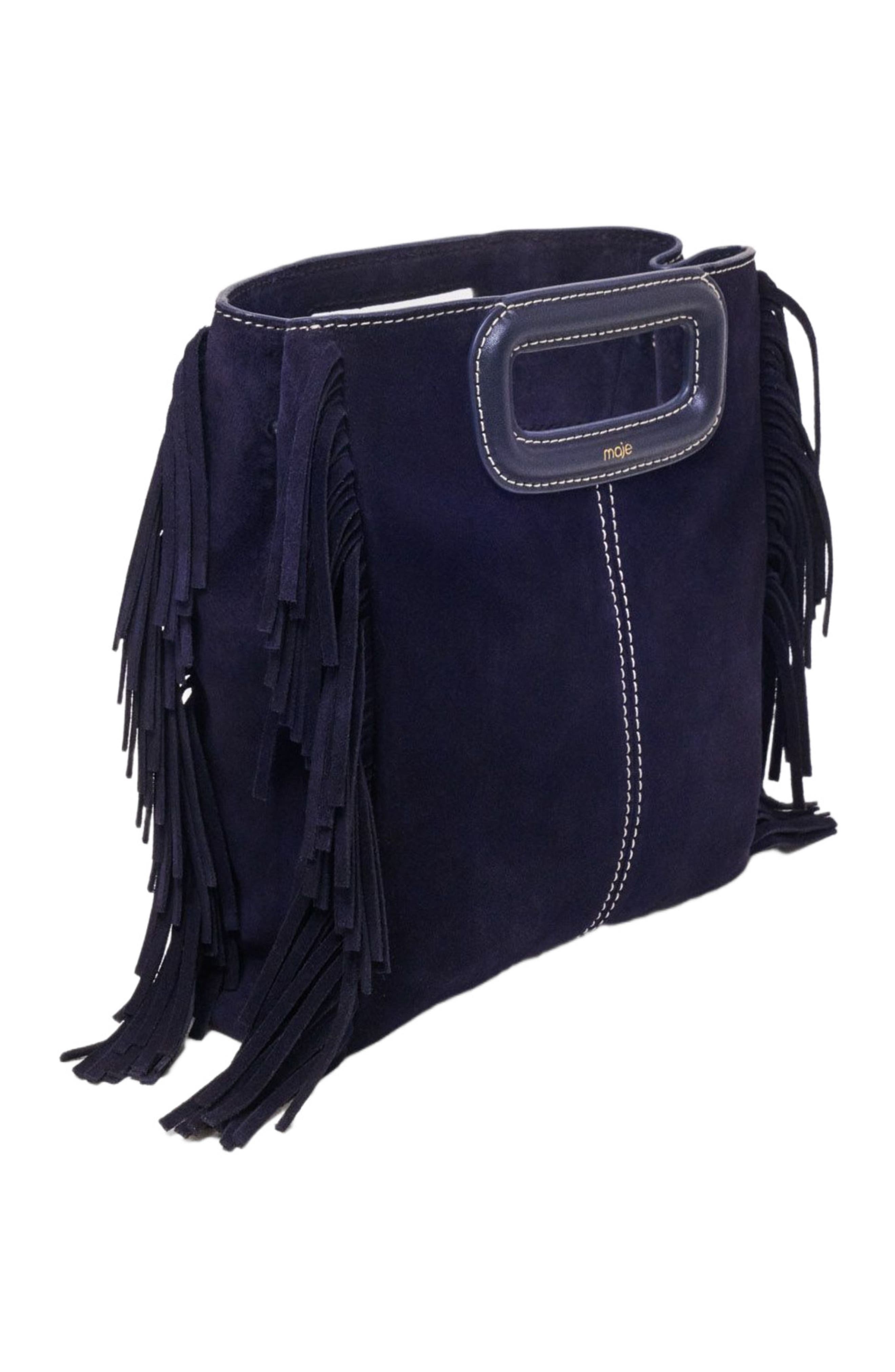 Topstitched suede M bag, Alternate, color, Marine blue