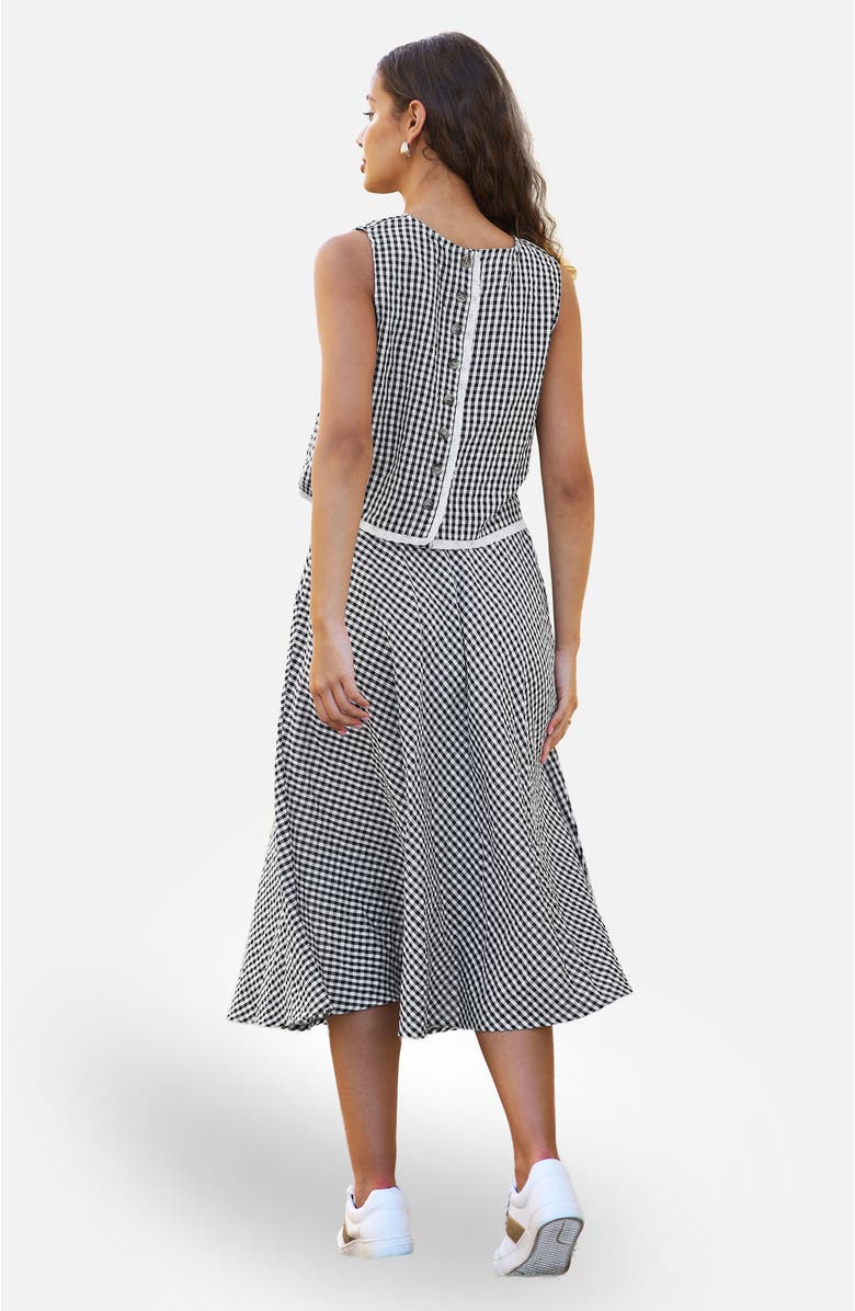 Yumi Gingham Cotton Midi Skirt, Alternate, color, Black