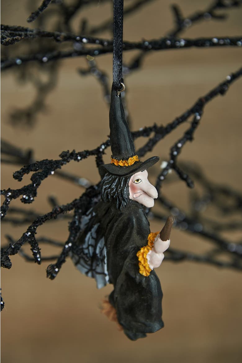 Flying Gerdy Witch on Broom Halloween Joe Spencer Gathered Traditions Ornament, Alternate, color, Black