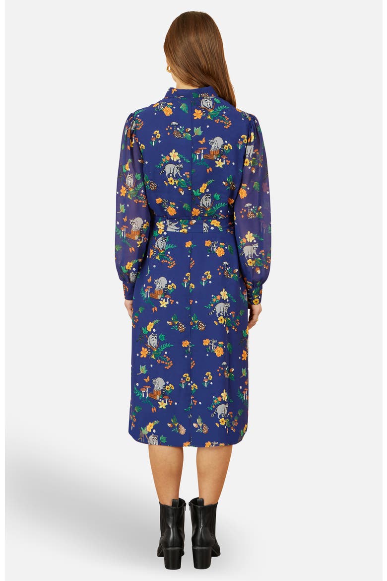 Raccoon Print Shirt Midi Dress, Alternate, color, Navy