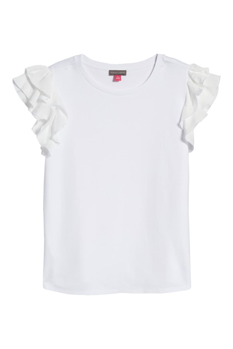 Tiered Ruffle Sleeve Cotton Blend Top, Alternate, color, ULTRA WHITE