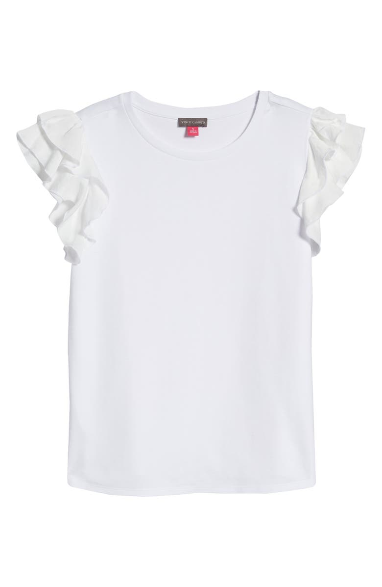 Vince Camuto Tiered Ruffle Sleeve Cotton Blend Top, Alternate, color, Ultra White