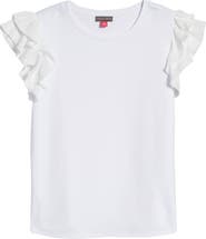 Vince Camuto Tiered Ruffle Sleeve Cotton Blend Top