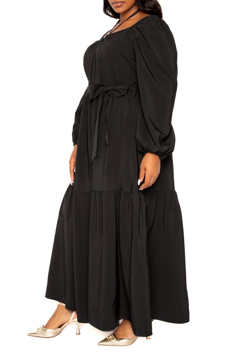 BUXOM COUTURE O-Ring Long Sleeve Tiered Maxi Dress, Alternate, color, 