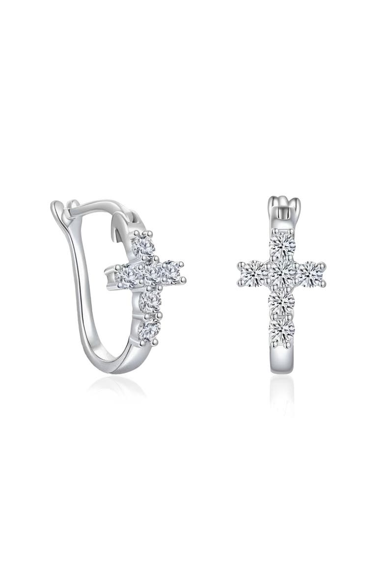 Sterling Silver Crystal Cross Earrings, Main, color, Silver