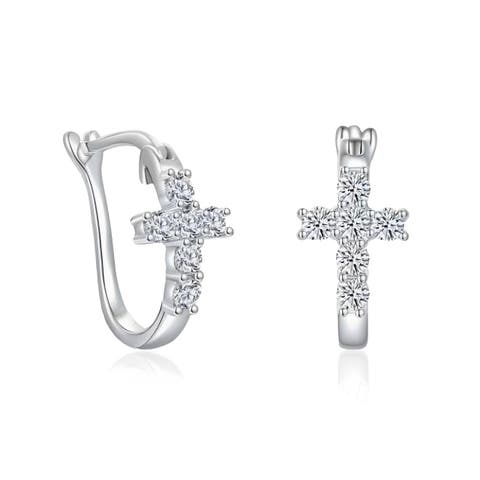 Sterling Silver Crystal Cross Earrings