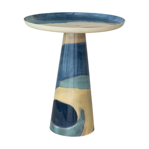 Enameled Metal Round Table with Abstract Design