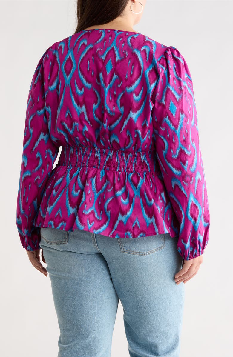 SUGARLIPS Ivani Mirana Smocked Waist Peplum Top, Alternate, color, Magenta-Blue