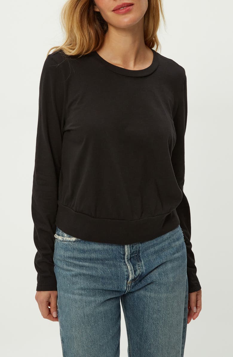 Michael Stars Yuri Long Sleeve Crop Cotton T-Shirt, Main, color, Black