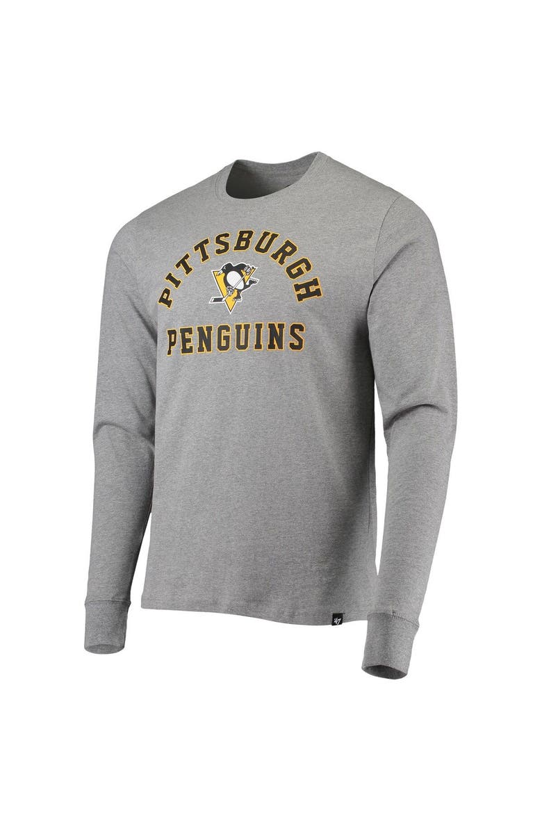 '47 Men's '47 Heathered Gray Pittsburgh Penguins Varsity Arch Super Rival Long Sleeve T-Shirt, Alternate, color, 
