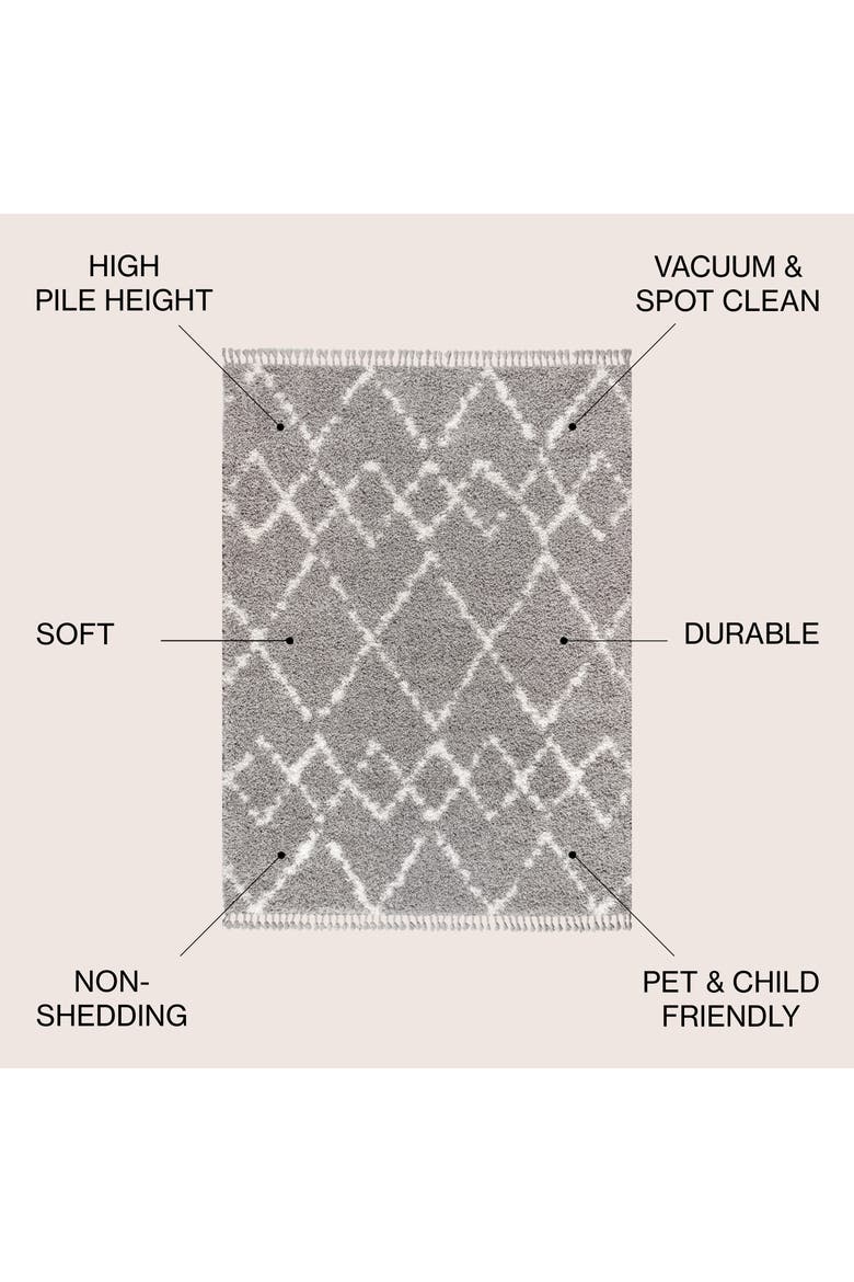 Mercer Shag Plush Tassel Moroccan  Geometric Trellis Area Rug, Alternate, color, Gray/Ivory
