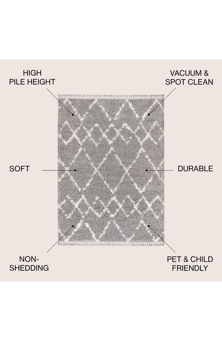 JONATHAN Y Mercer Shag Plush Tassel Moroccan  Geometric Trellis Area Rug, Alternate, color, Gray/Ivory