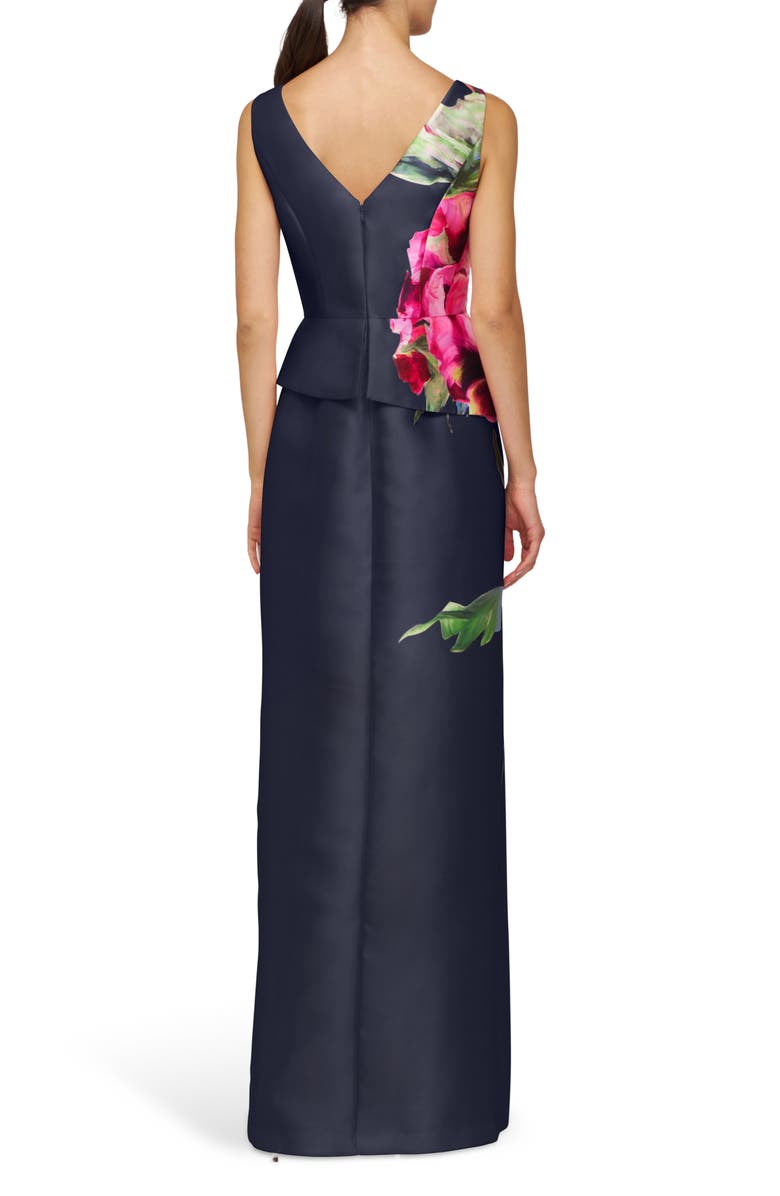 Kay Unger Luciana Placed Floral Column Gown, Alternate, color, Midnight Blue