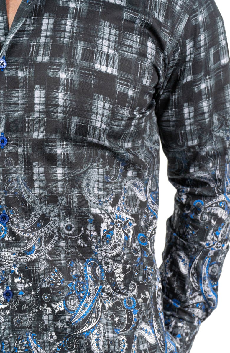 Maceoo Fibonacci Paisleyblue Black Contemporary Fit Button-Up Shirt, Alternate, color, 