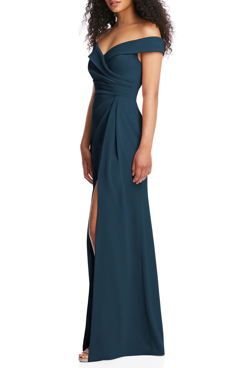 Off the Shoulder Crepe Gown, Alternate, color, ATLANTIC BLUE