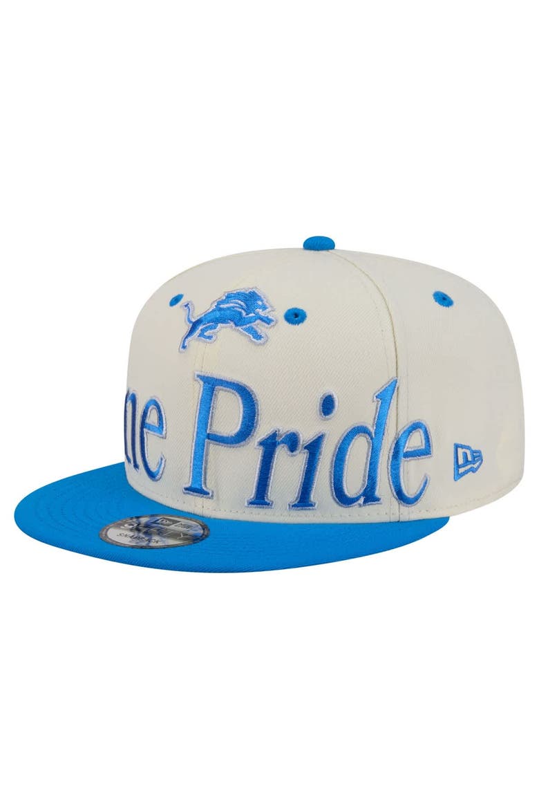 Men's New Era Cream Detroit Lions Oversized Slogan 9FIFTY Snapback Hat, Alternate, color, Cream