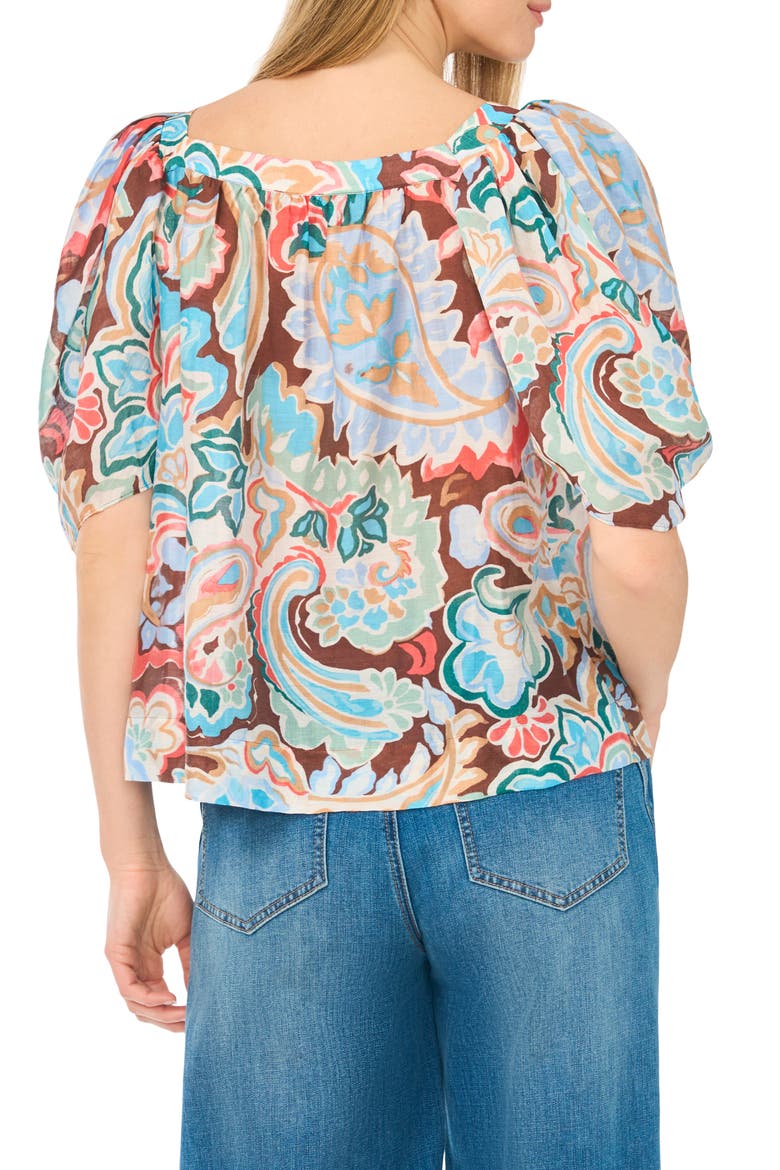 Puff Sleeve Printed Top, Alternate, color, COCOA