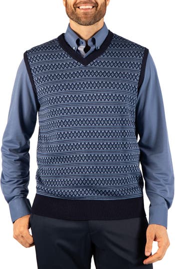 Tailorbyrd Fair Isle V-neck Sweater Vest In Denim