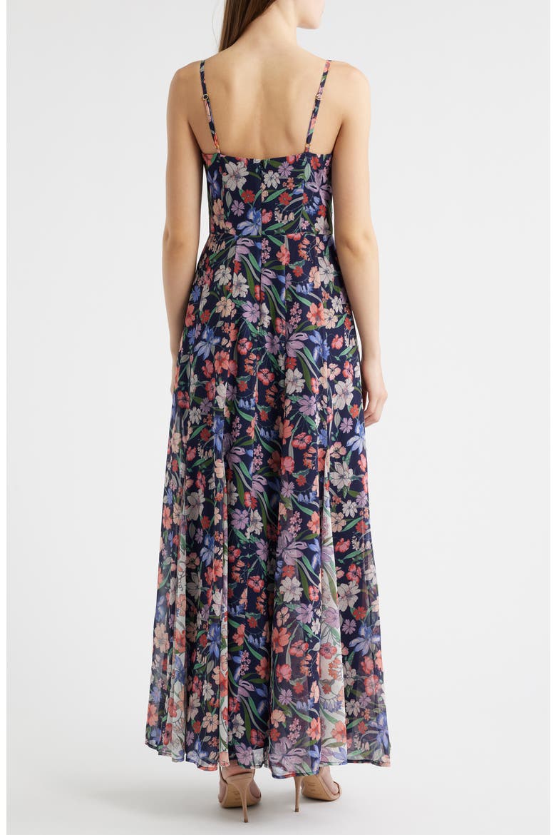 Floral Print Godet Sleeveless Gown, Alternate, color, NAVY GARDEN