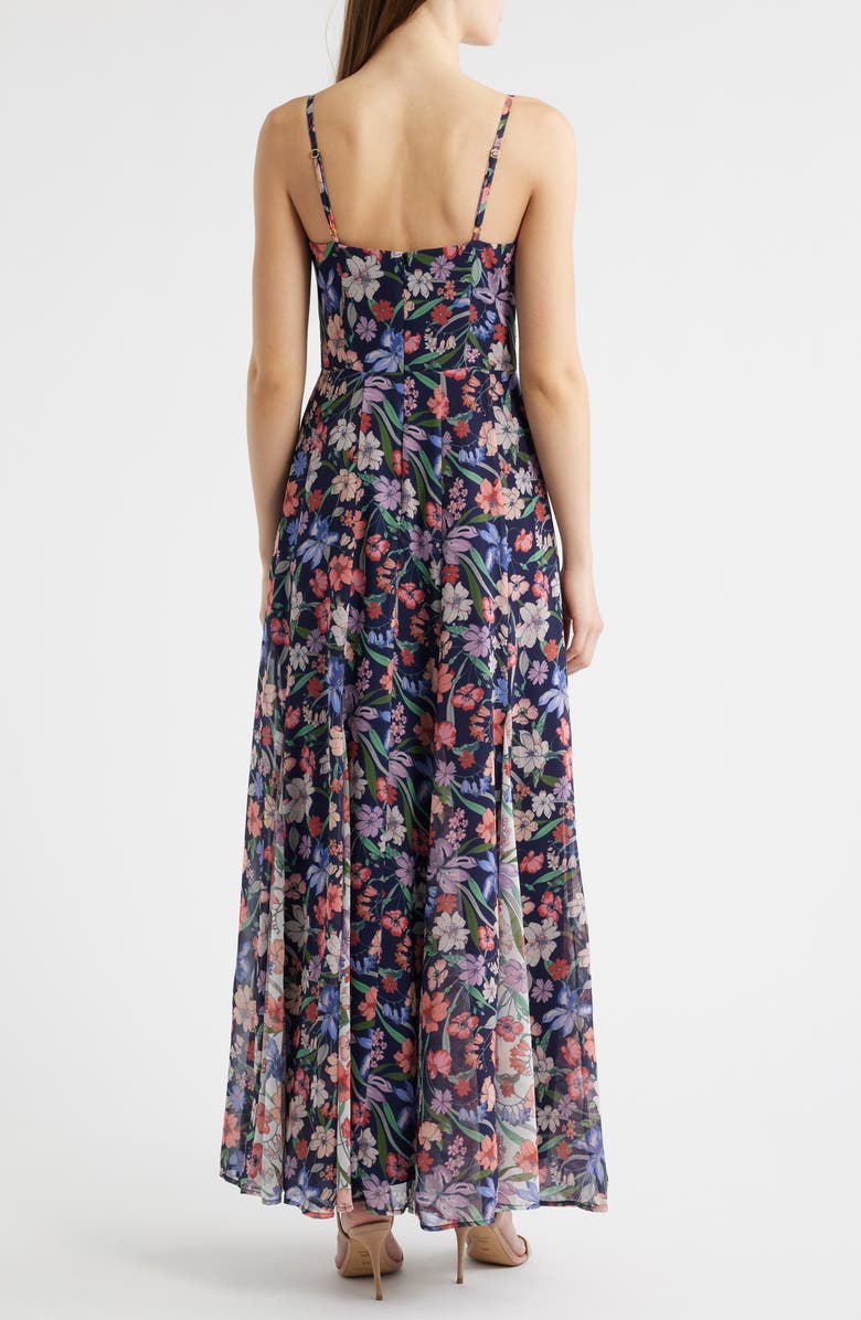 Hutch Floral Print Godet Sleeveless Gown, Alternate, color, Navy Garden