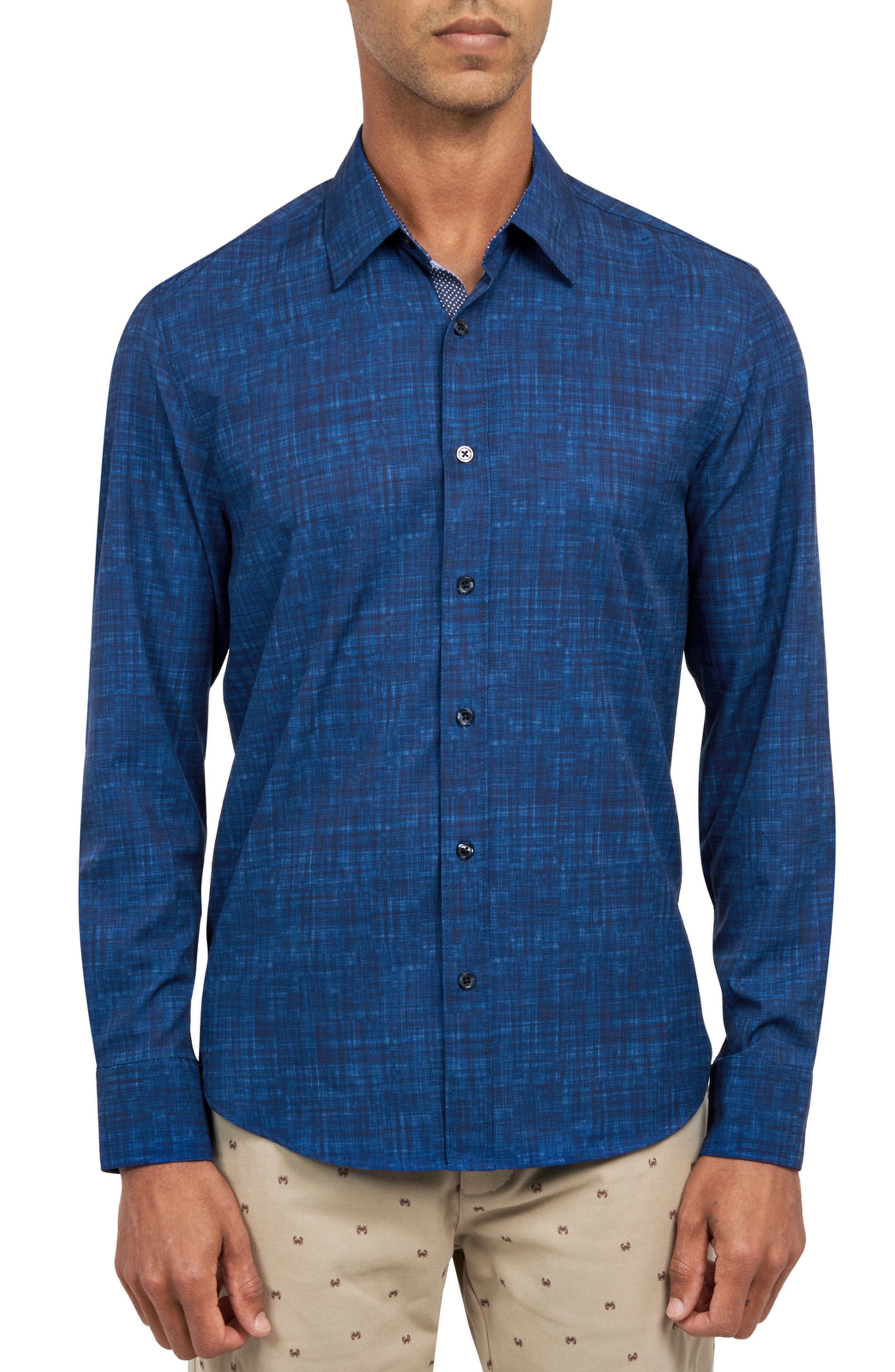 CONSTRUCT Slim Fit Four-Way Stretch Performance Chambray Button-Up Shirt