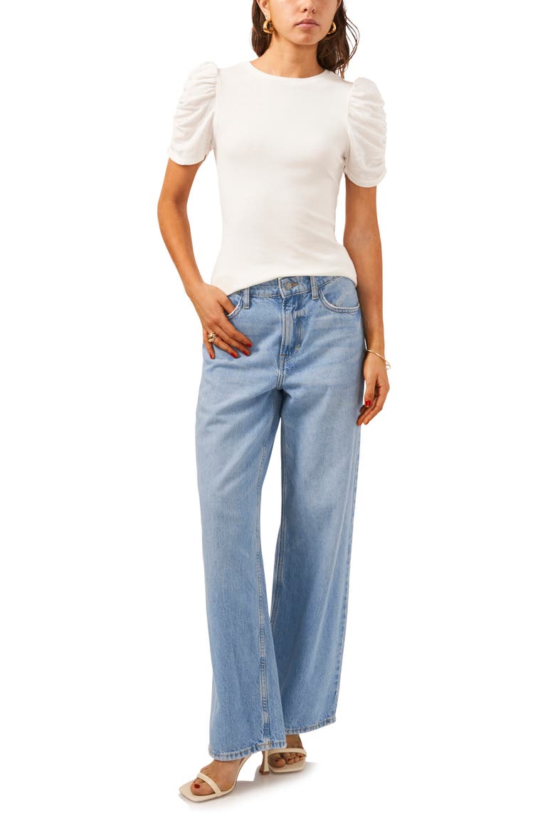 Puff Sleeve Rib T-Shirt, Alternate, color, DNU/COCONUT MILK