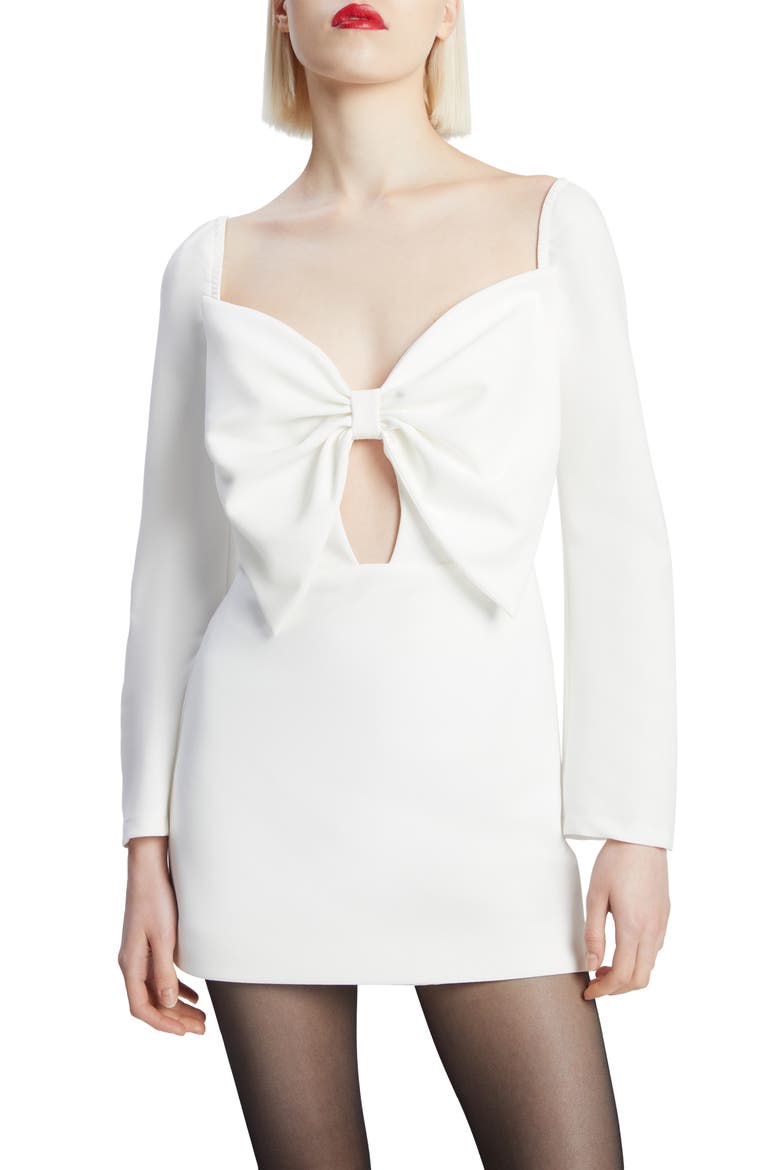 Phillipa Bow Long Sleeve Minidress, Alternate, color, ORCHID WHITE