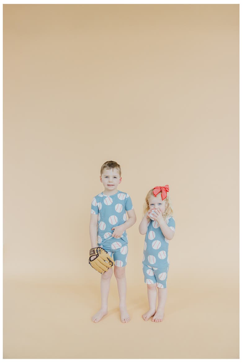 Slugger Fitted Two-Piece Short Pajamas, Alternate, color, BLUE