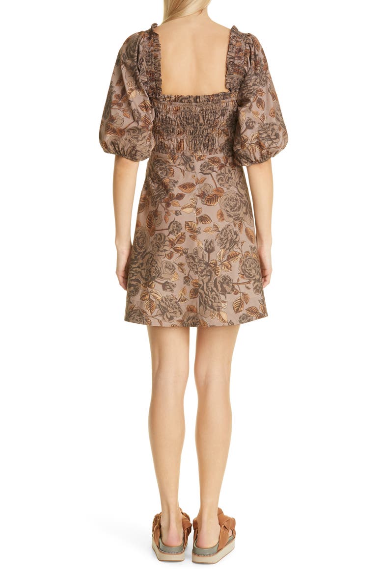 Floral Puff Sleeve Organic Cotton Poplin Dress, Alternate, color, FOSSIL