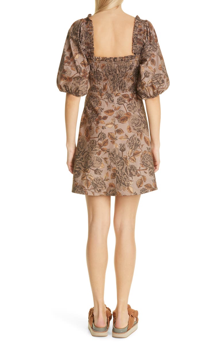 Ganni Floral Puff Sleeve Organic Cotton Poplin Dress, Alternate, color, 