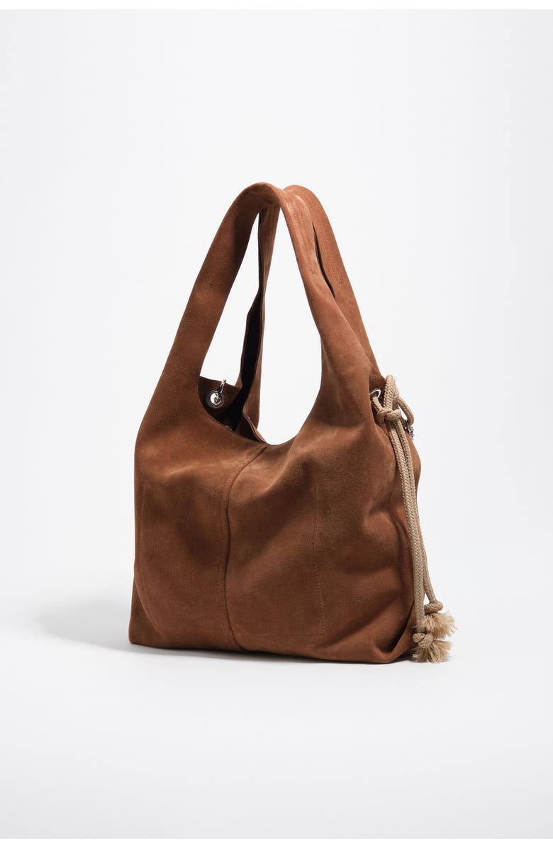 Bimba y Lola Medium Suede Paper Bag, Alternate, color, Chestnut