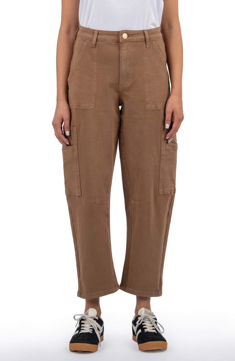 KUT from the Kloth Kaya High Waist Straight Leg Cargo Pants, Main, color, Latte