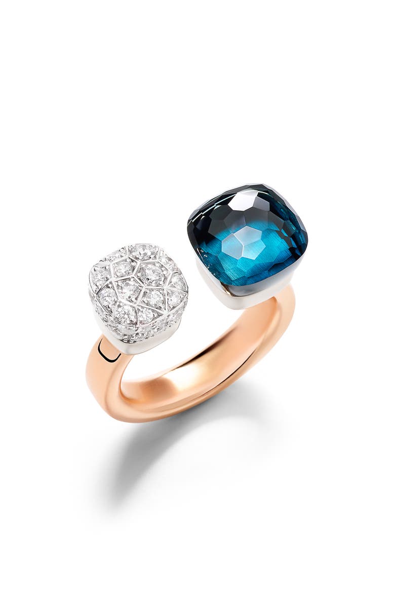 Pomellato Nudo Diamond & Blue Topaz Toi Et Moi Ring, Alternate, color, London Blue Topaz