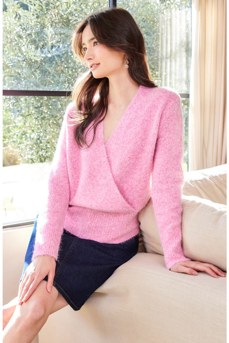 Surplice V-Neck Sweater, Alternate, color, PINK