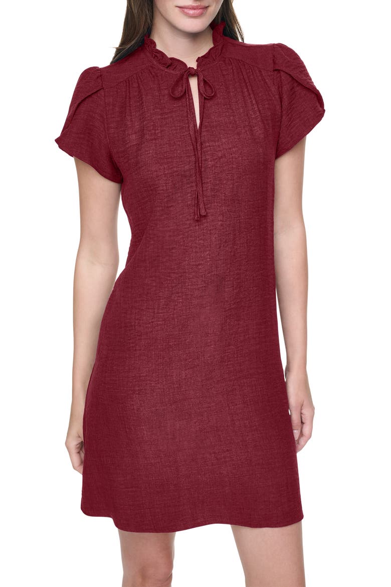 Ruffled Envelope Sleeve Shift Dress, Alternate, color, ROSEWOOD