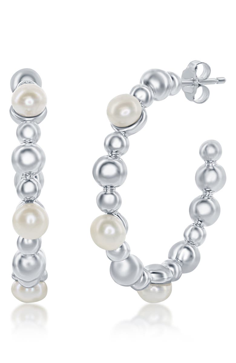 SIMONA Sterling Silver FWP & Beaded 30mm Hoop Earrings, Main, color,