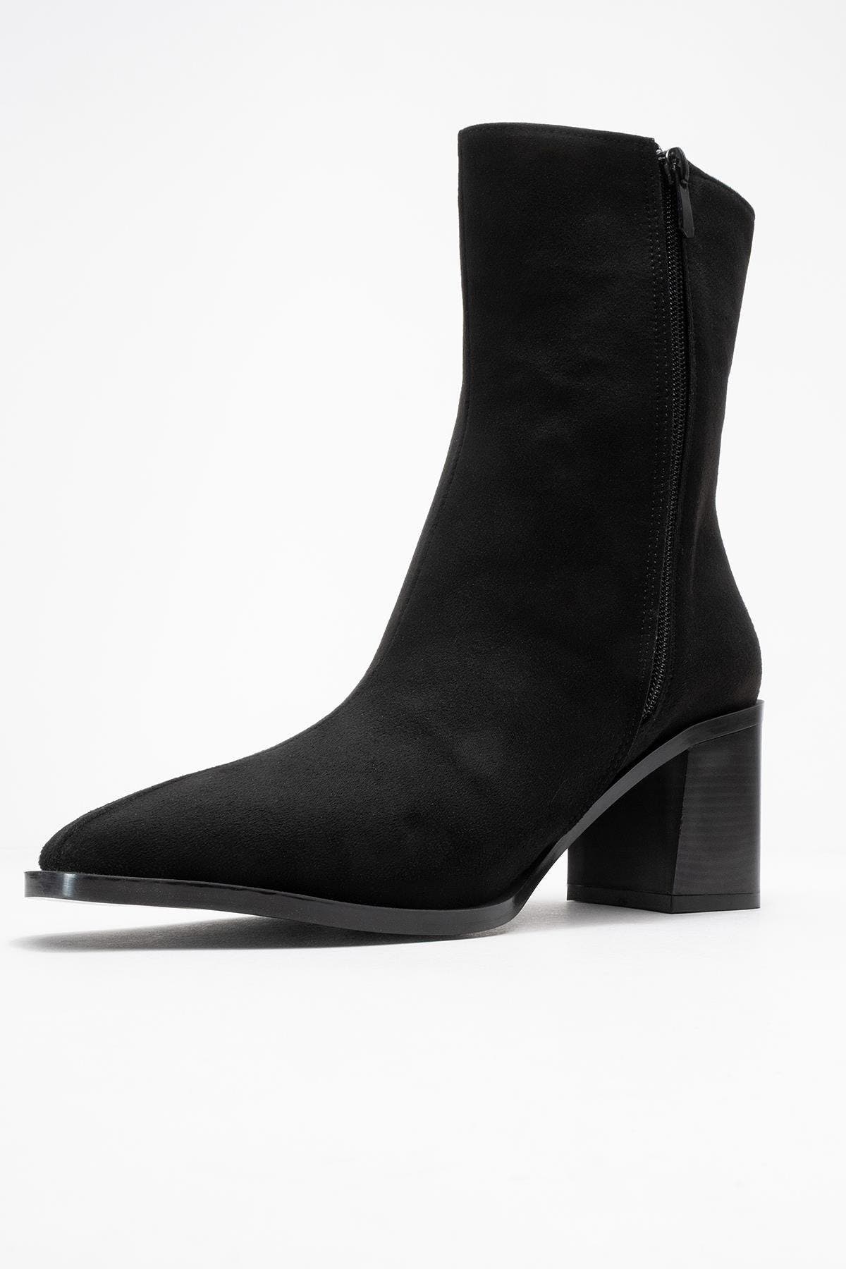 Chara Block Heel Ankle Boot, Alternate, color, Black Suede Faux Leather