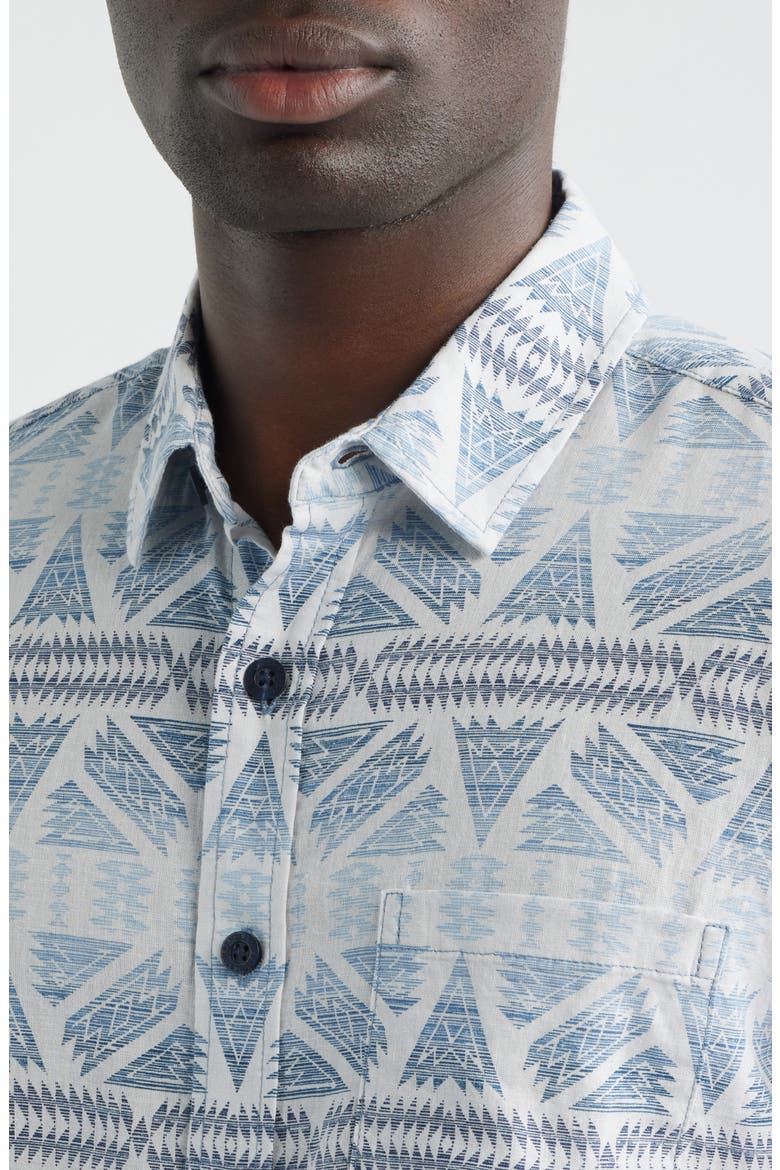 Dawson Print Short Sleeve Linen Blend Button-Up Shirt, Alternate, color, PONDEROSA GREY/ BLUE